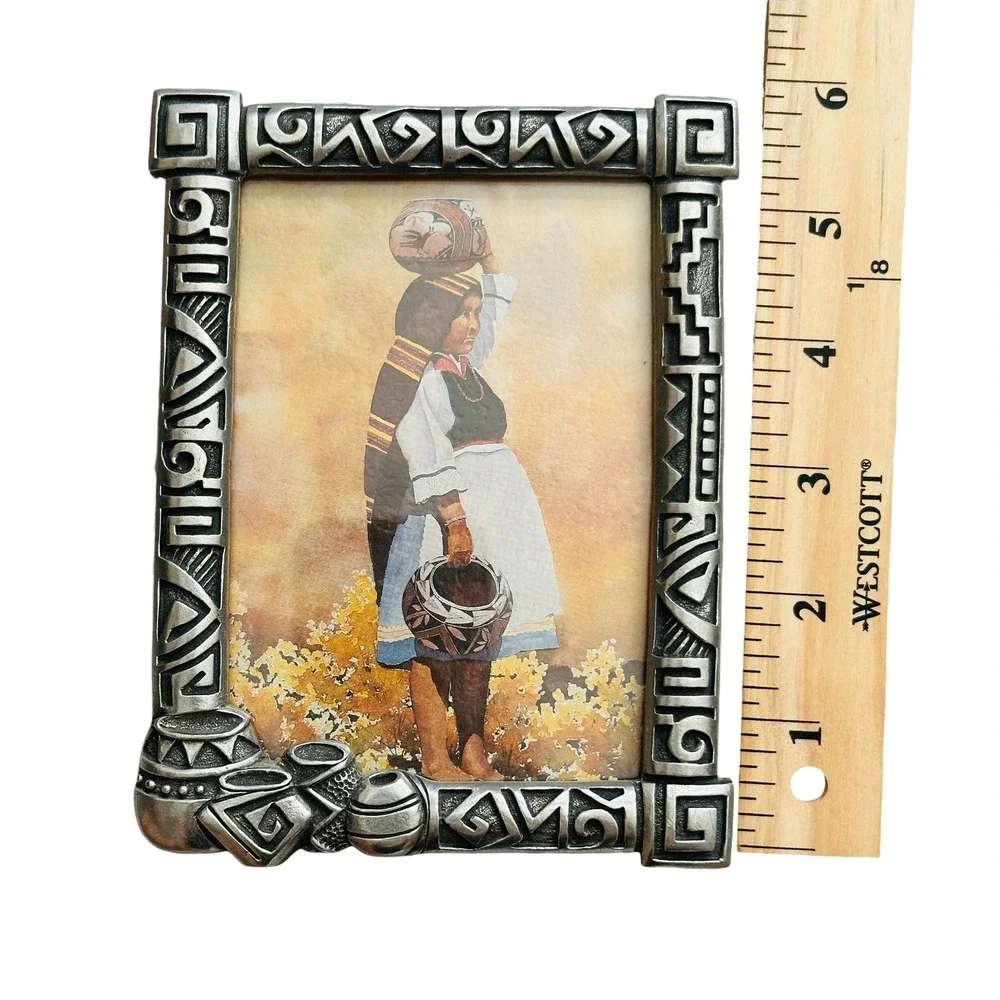 Western Arizona Pewter Geometric Relief 4x6 Photo Frame Southwestern Retro
